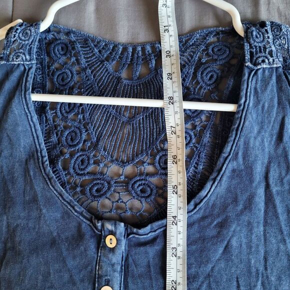 Anthropologie Eri + Ali Tank Top Xl Crochet Trim Tunic Racerback Blue Boho Flowy - Picture 6 of 8